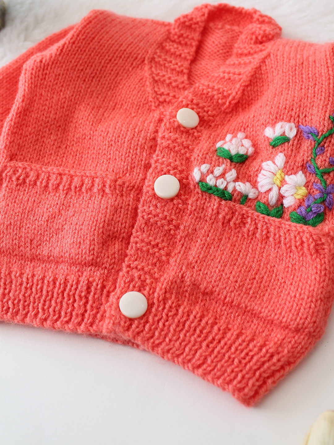 Floral Embroidered Pocket Detailed Sweater