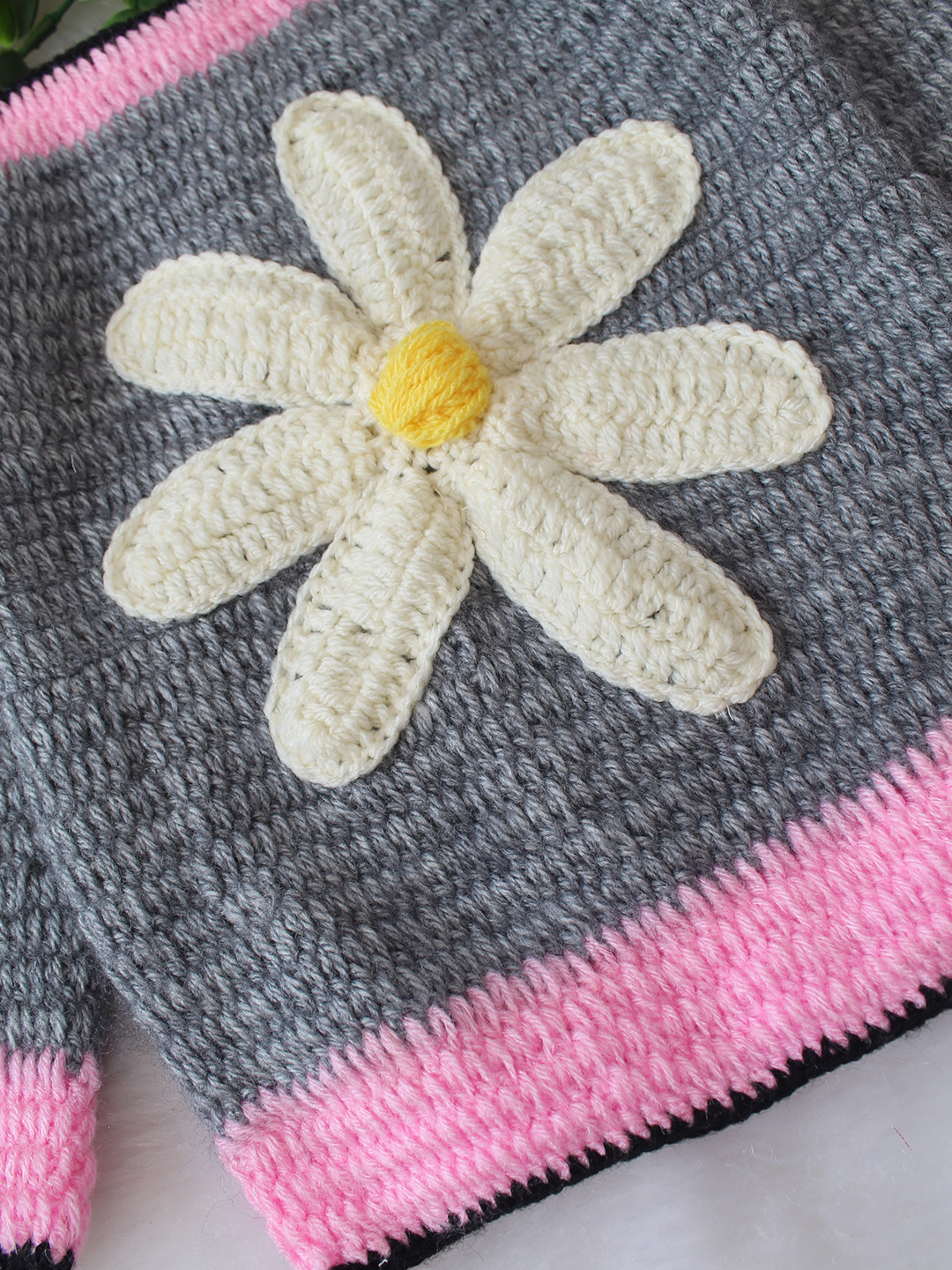 Crochet Floral Handmade Sweater - Grey