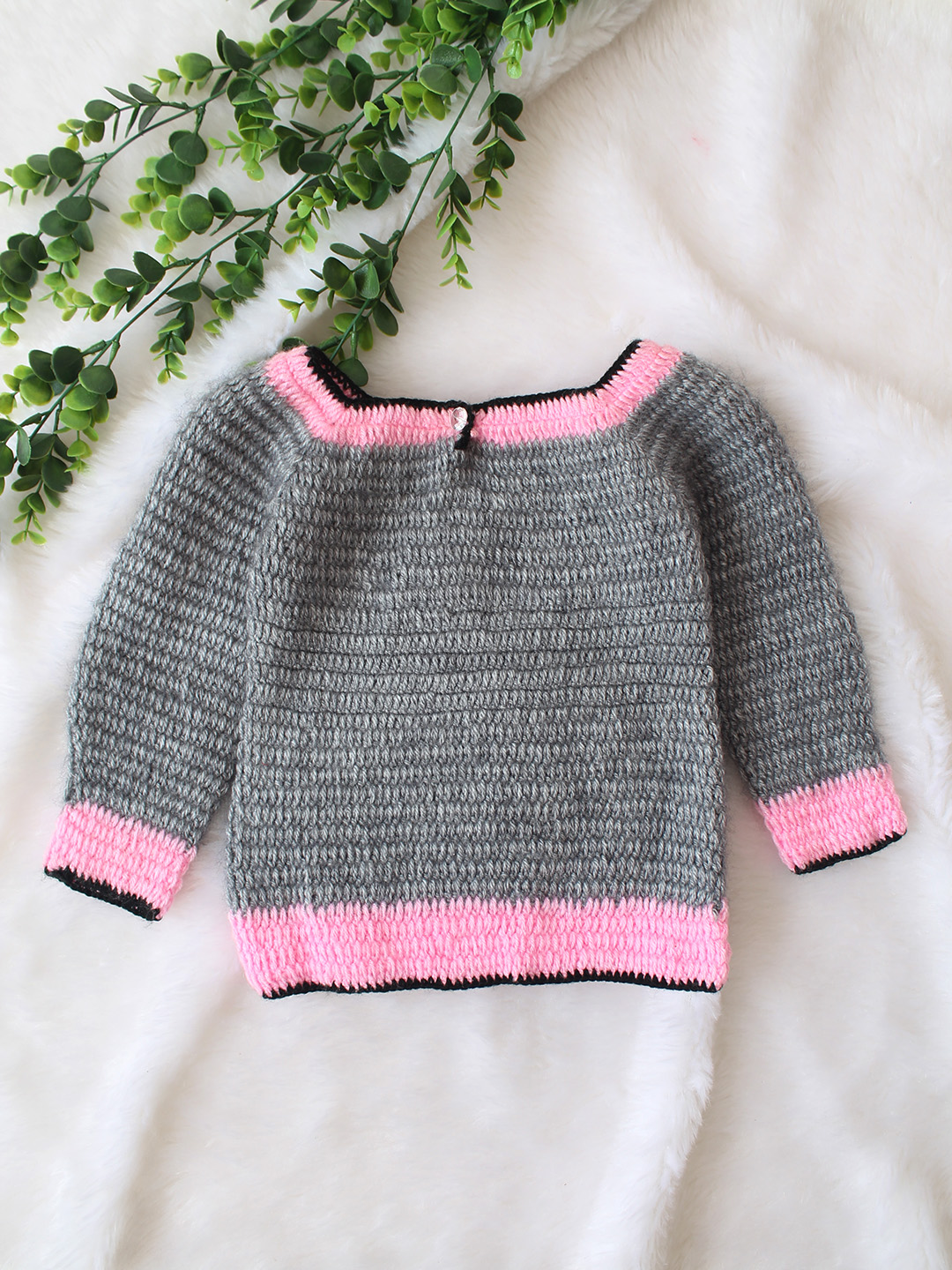 Crochet Floral Handmade Sweater - Grey