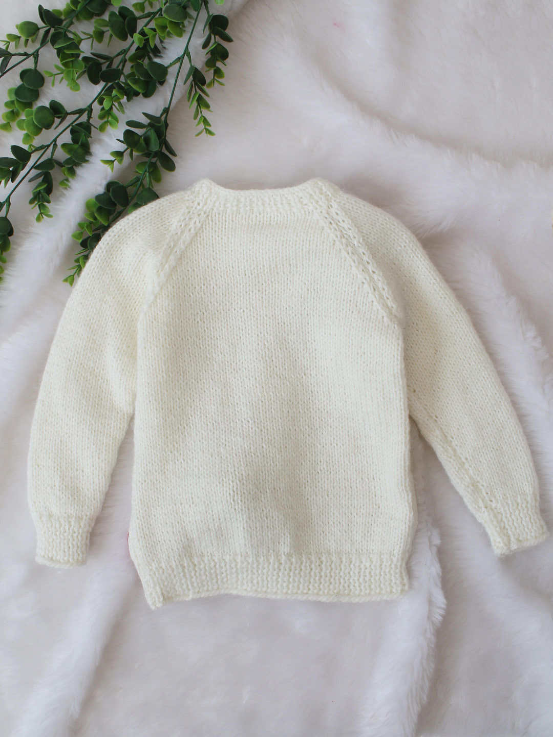 Bear and Heart Applique Knitted Sweater - Off White