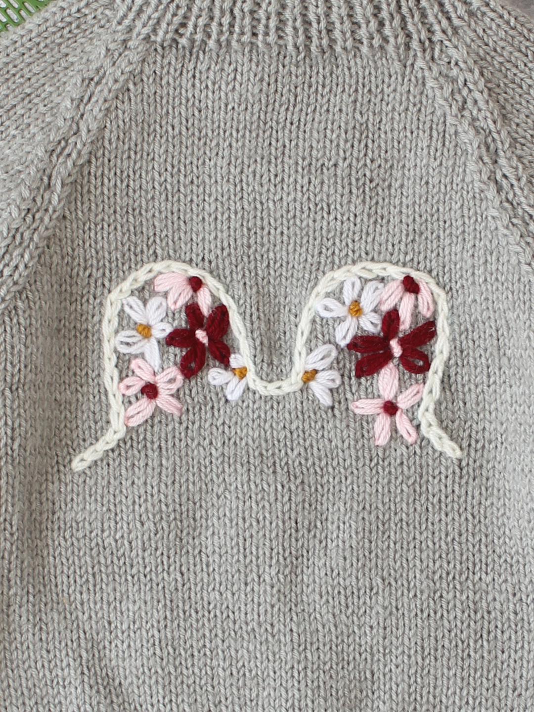 Woonie Handknitted Floral Embroidered Sweater - Grey
