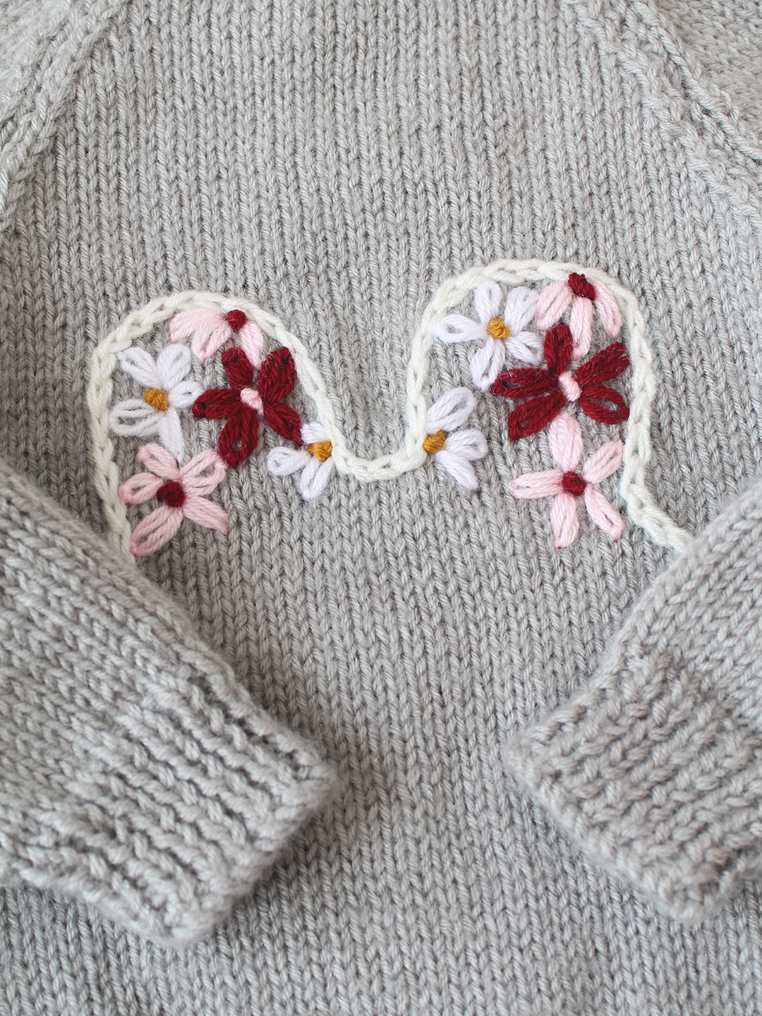 Woonie Handknitted Floral Embroidered Sweater - Grey