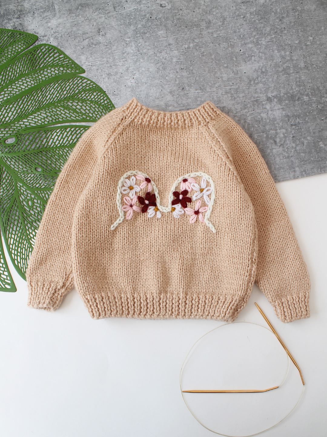 Woonie Handknitted Floral Embroidered Sweater - Beige