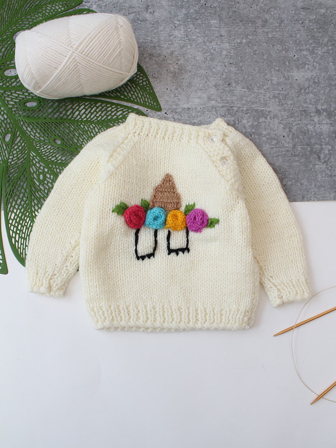 Woonie Handkintted Unicorn Pullover - Cream