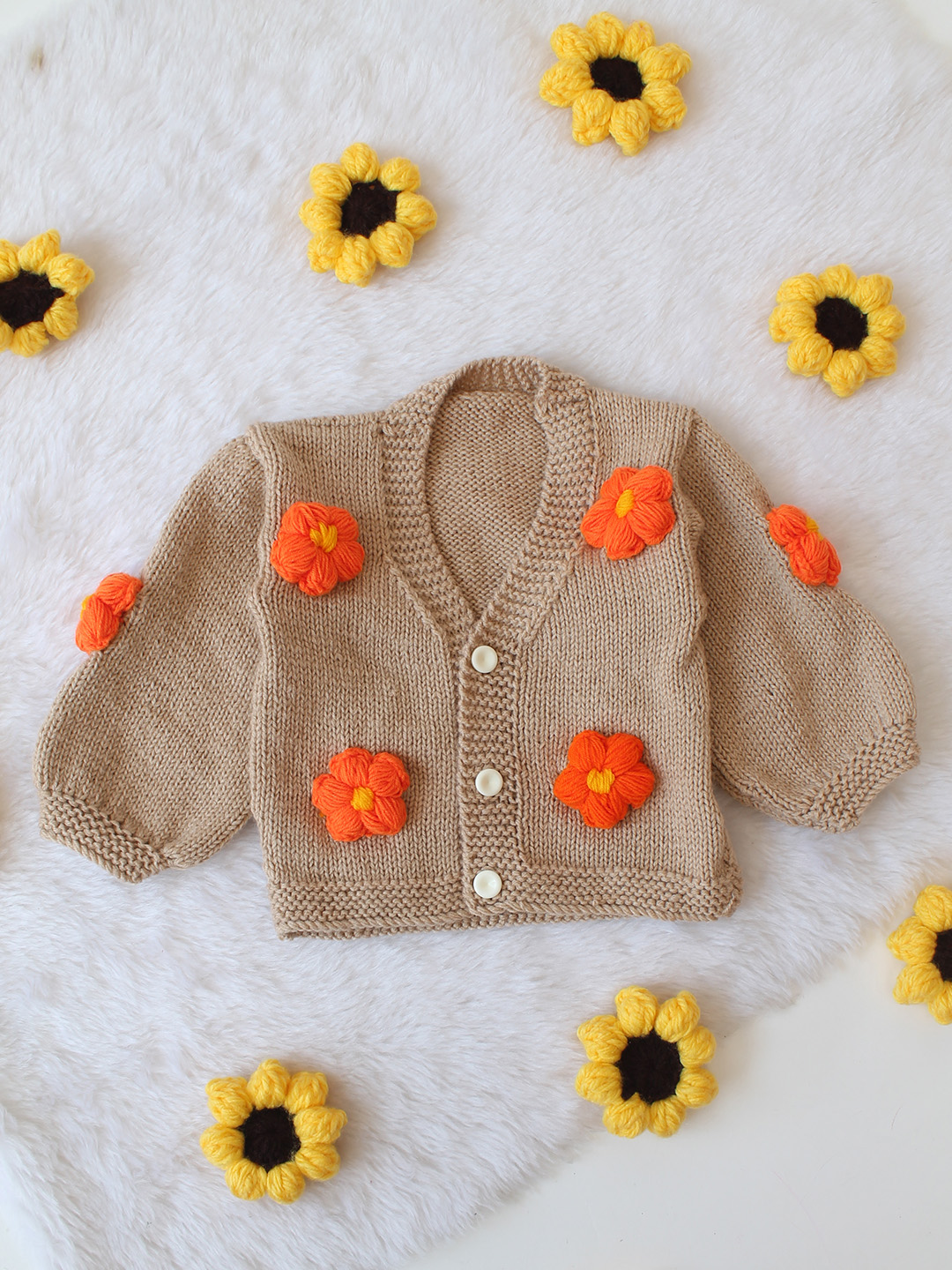 Floral Applique Sweater - Beige