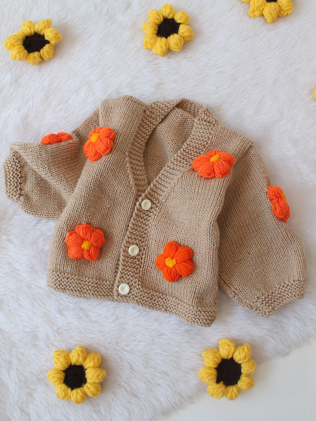 Floral Applique Sweater - Beige