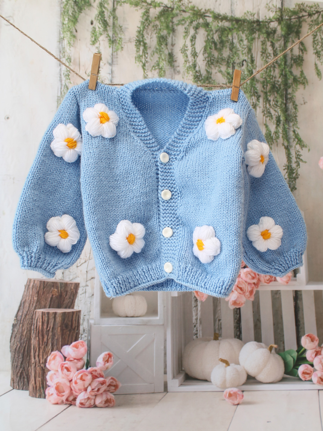 Floral Applique Sweater - Blue