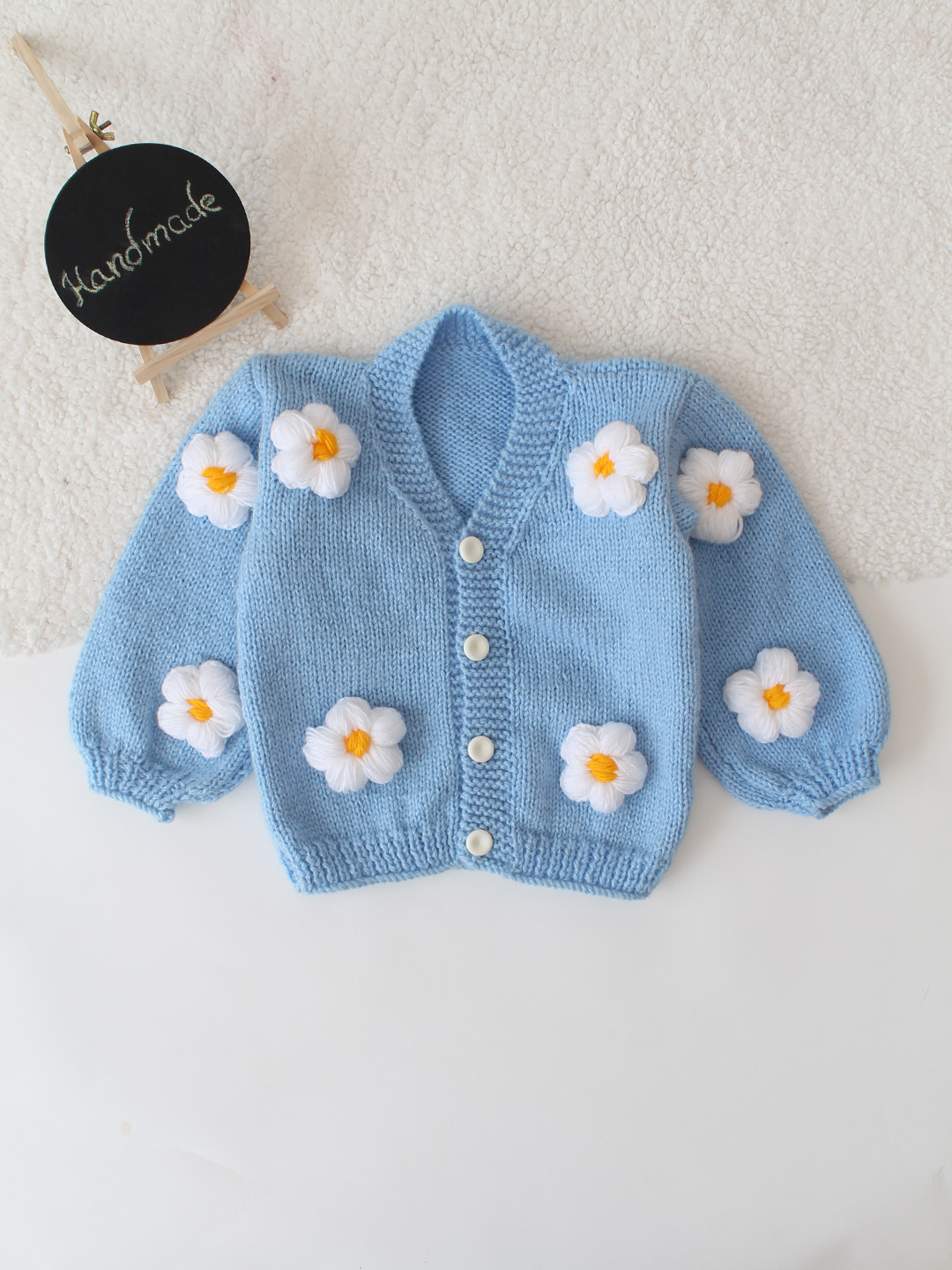 Floral Applique Sweater - Blue