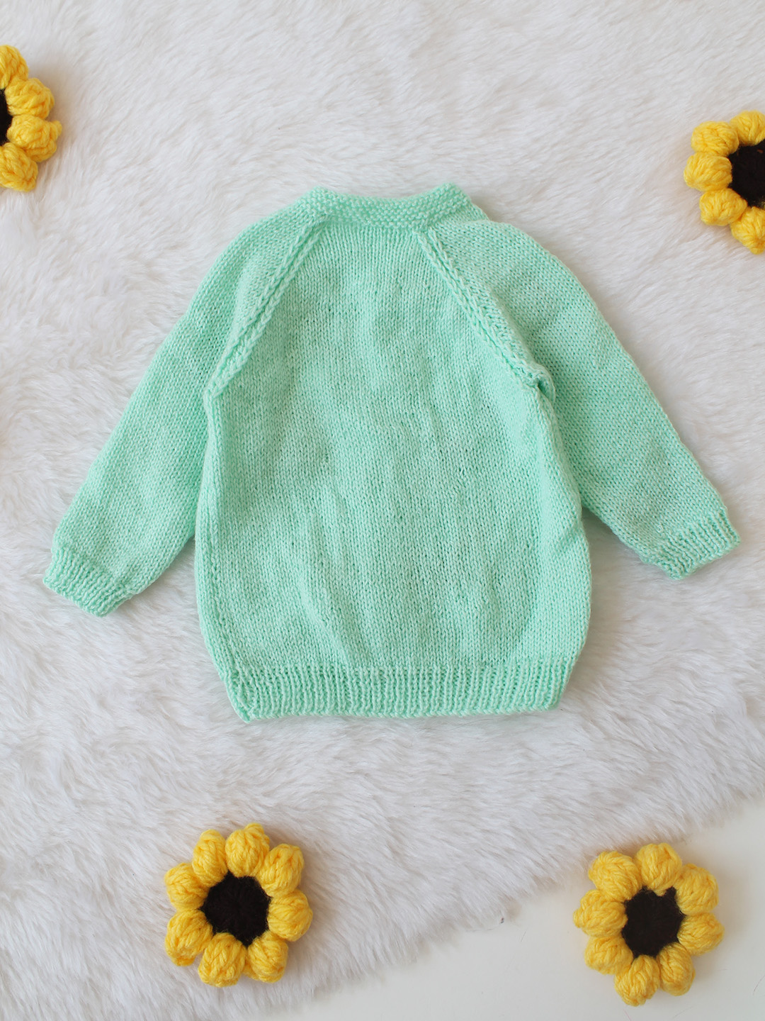 Knitted Butterfly and Floral Applique Sweater with Cap and Socks - Green