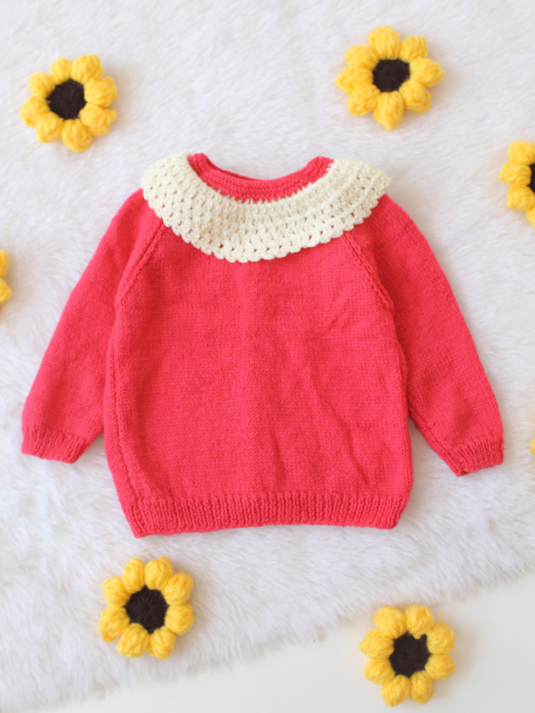 Crochet Ruffle Collar Baby Sweater - Red