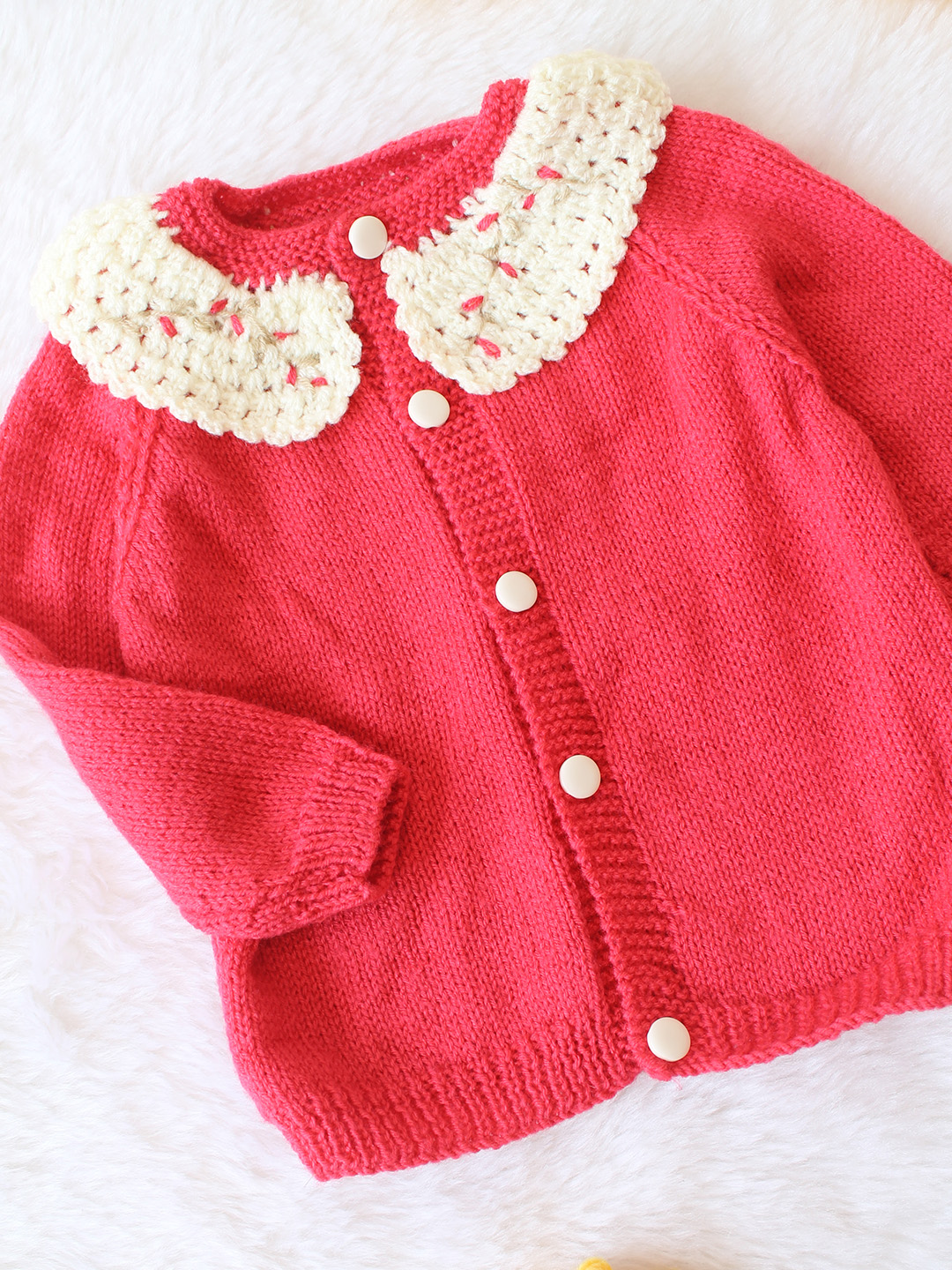 Crochet Ruffle Collar Baby Sweater - Red