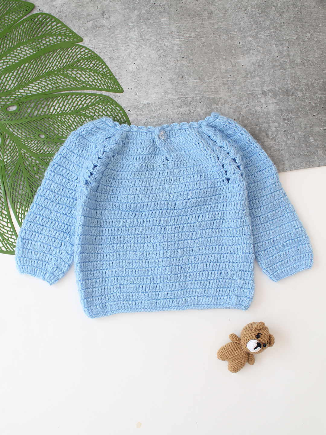 Woonie Crochet Floral Pullover Sweater - Blue