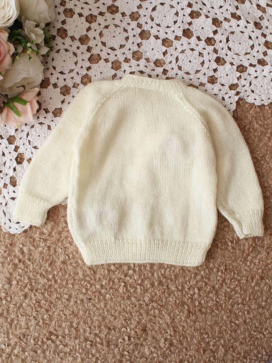 Woonie HandKnitted Full Sleeves Self Designed Cardigan - Cream