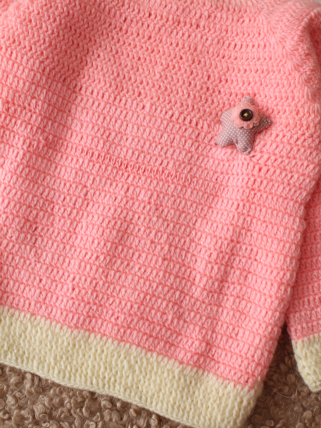 Woonie HandKnitted Full Sleeves 3D Applique Detailed Sweater - Peach