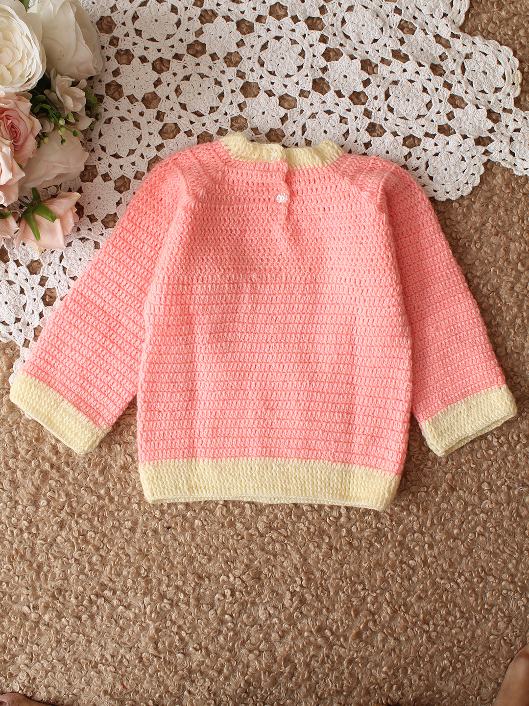 Woonie HandKnitted Full Sleeves 3D Applique Detailed Sweater - Peach