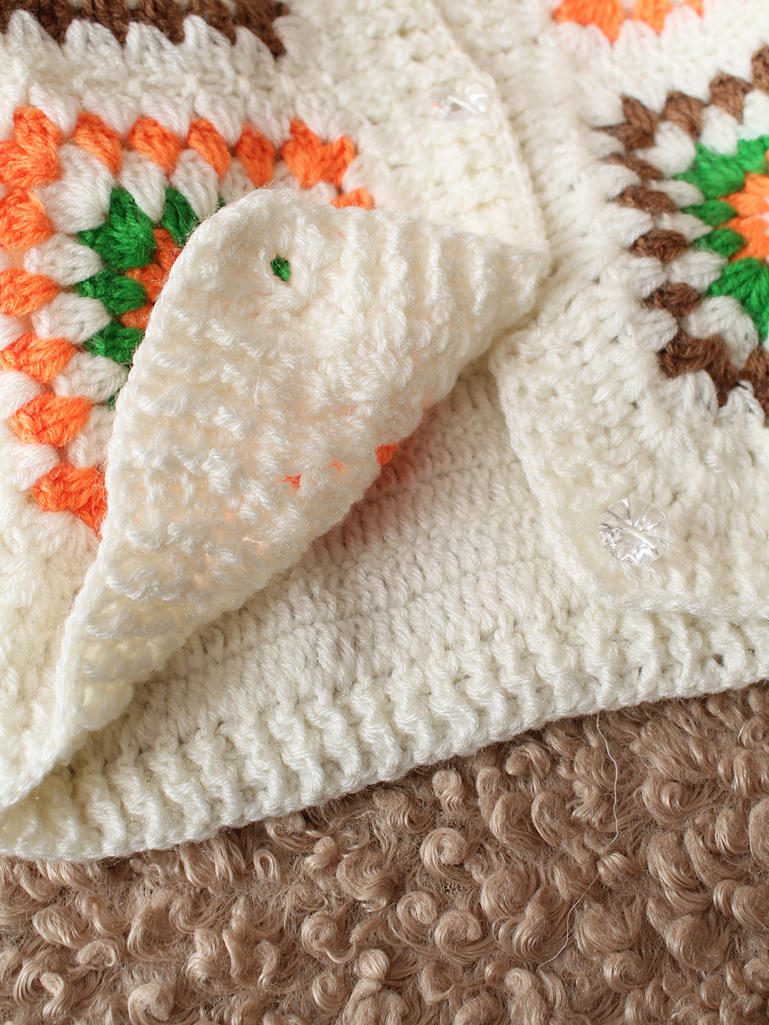 Woonie HandKnitted Full Sleeves Granny Square Detailed Cardigan - Multicolor