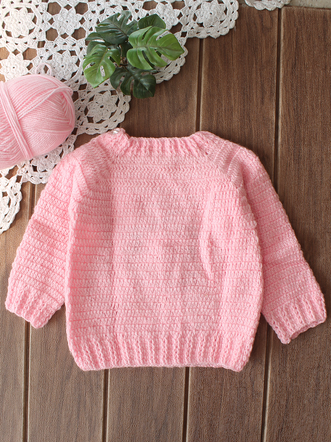Woonie HandKnitted Full Sleeves Bear Applique Detailed Sweater - Peach
