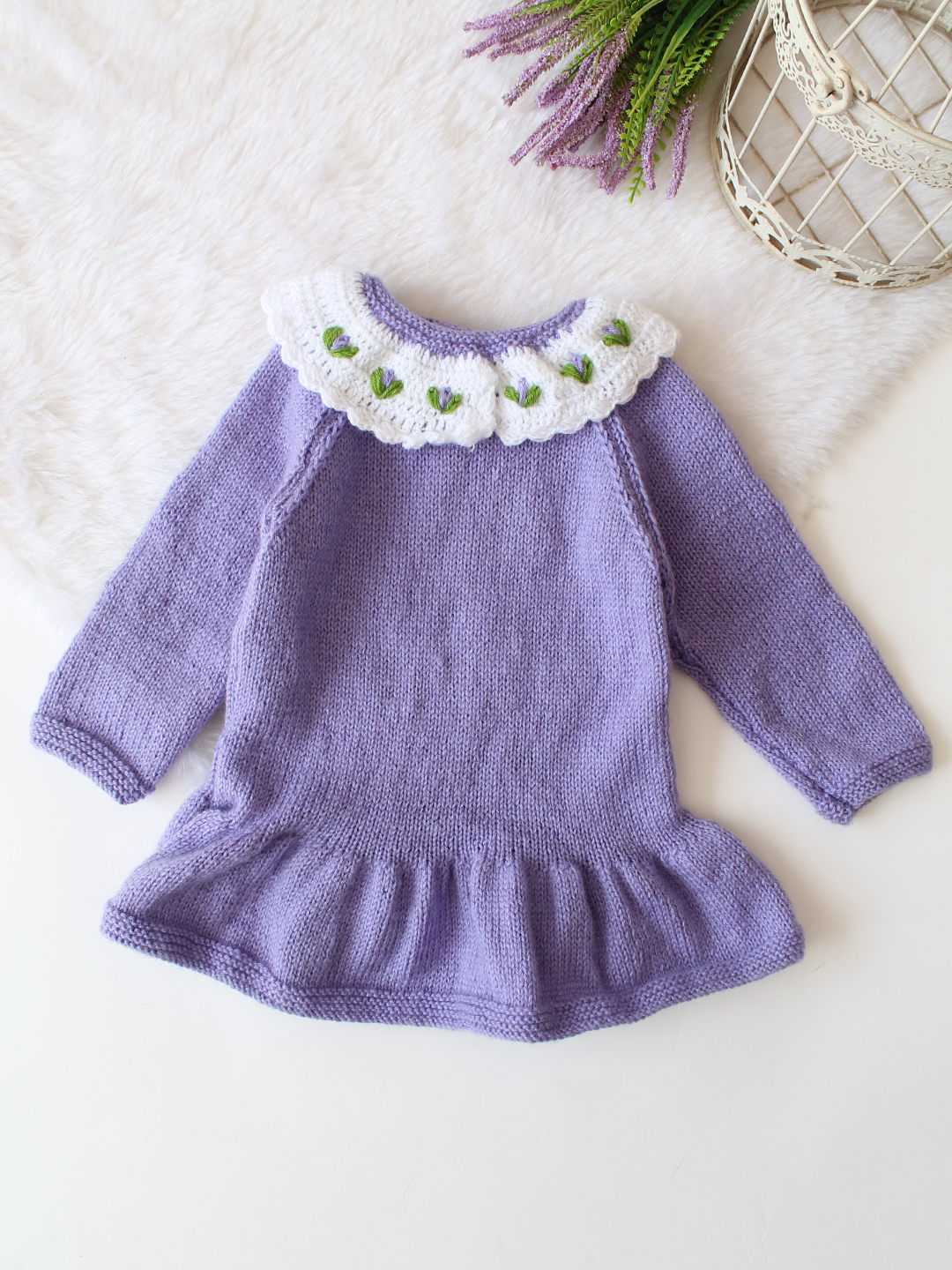 Woonie Handknitted Full Sleeves Flared Sweater - Purple