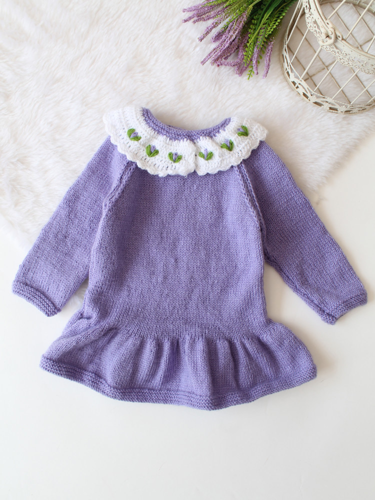 Image of Woonie Handknitted Full Sleeves Flared Sweater - Purple