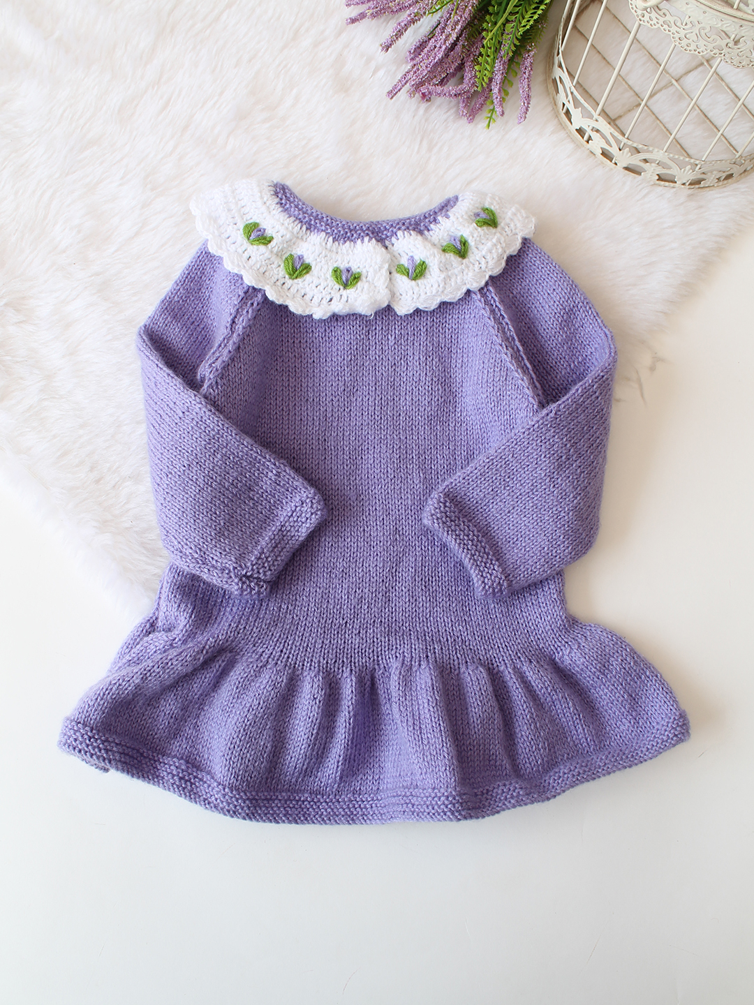 Woonie Handknitted Full Sleeves Flared Sweater - Purple
