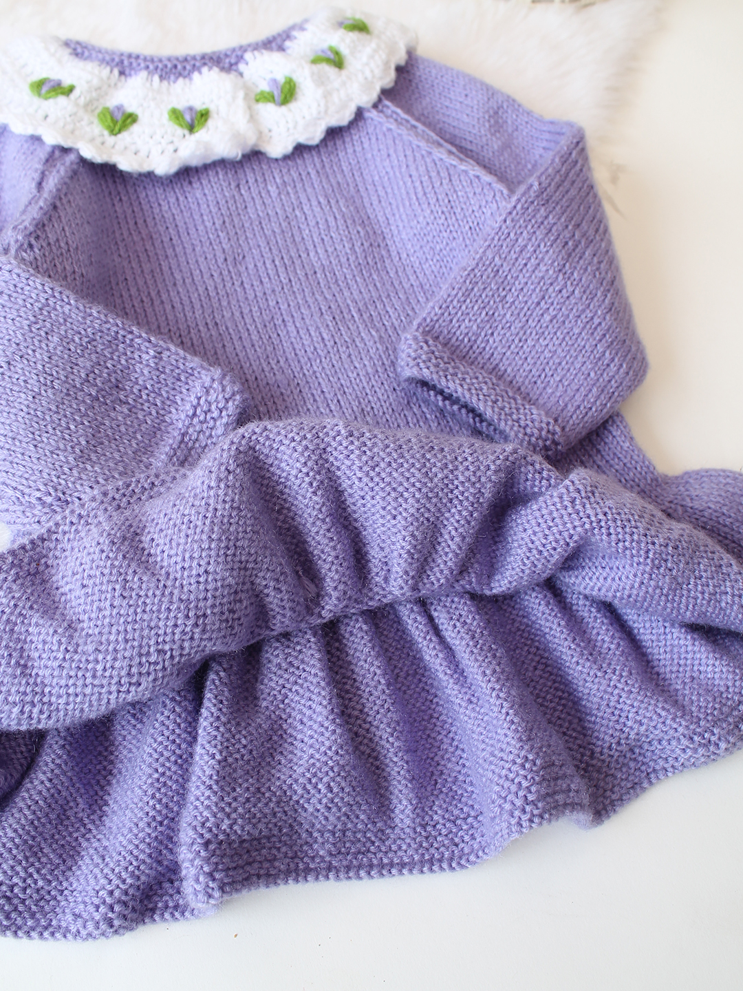 Woonie Handknitted Full Sleeves Flared Sweater - Purple