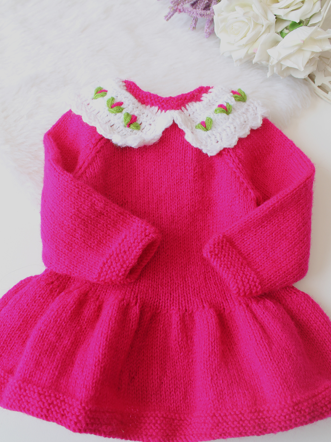 Woonie Handknitted Full Sleeves Flared Sweater - Dark Pink