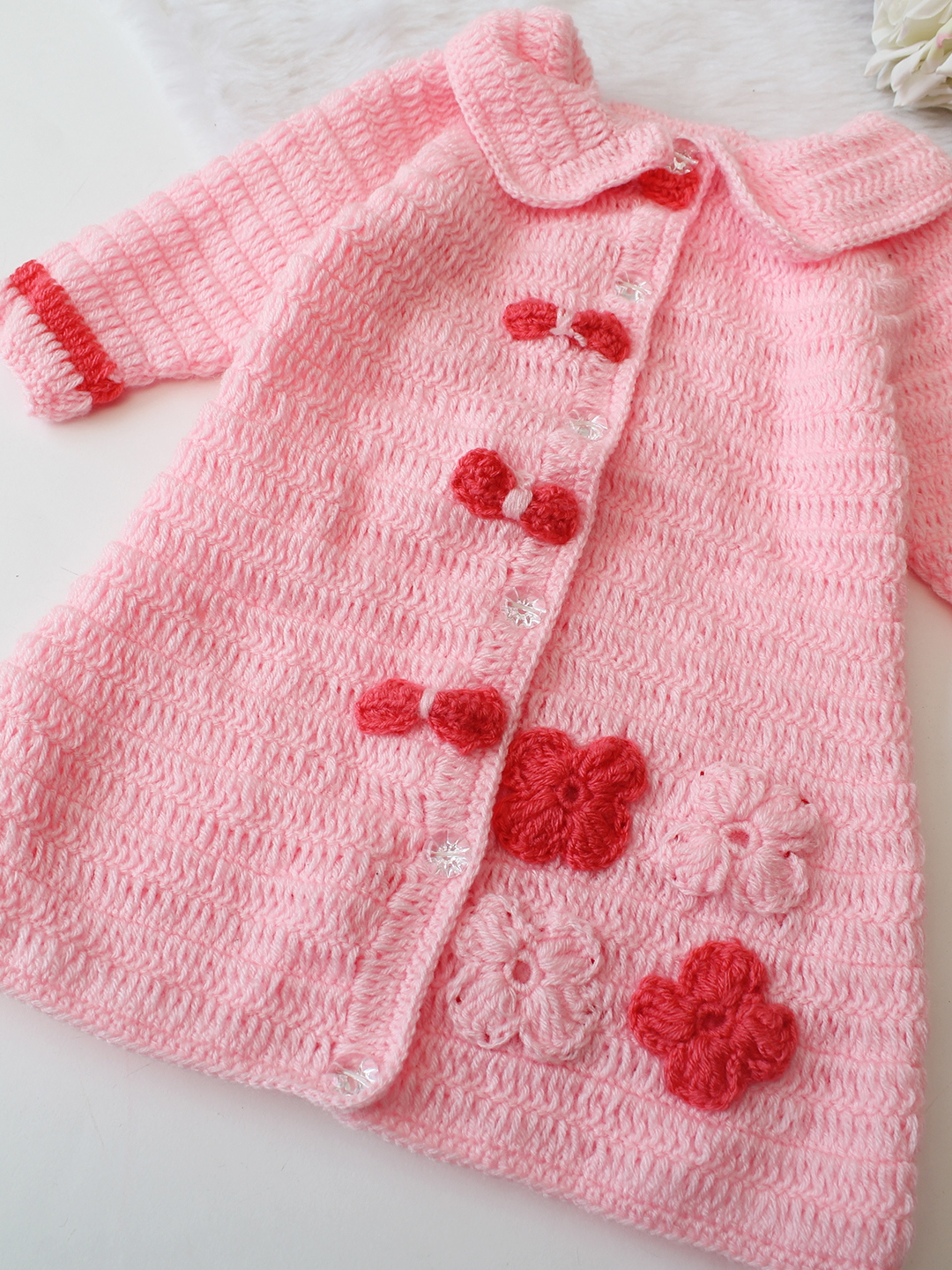 Woonie HandKnitted Full Sleeves Bow Detailed Cardigan - Pink