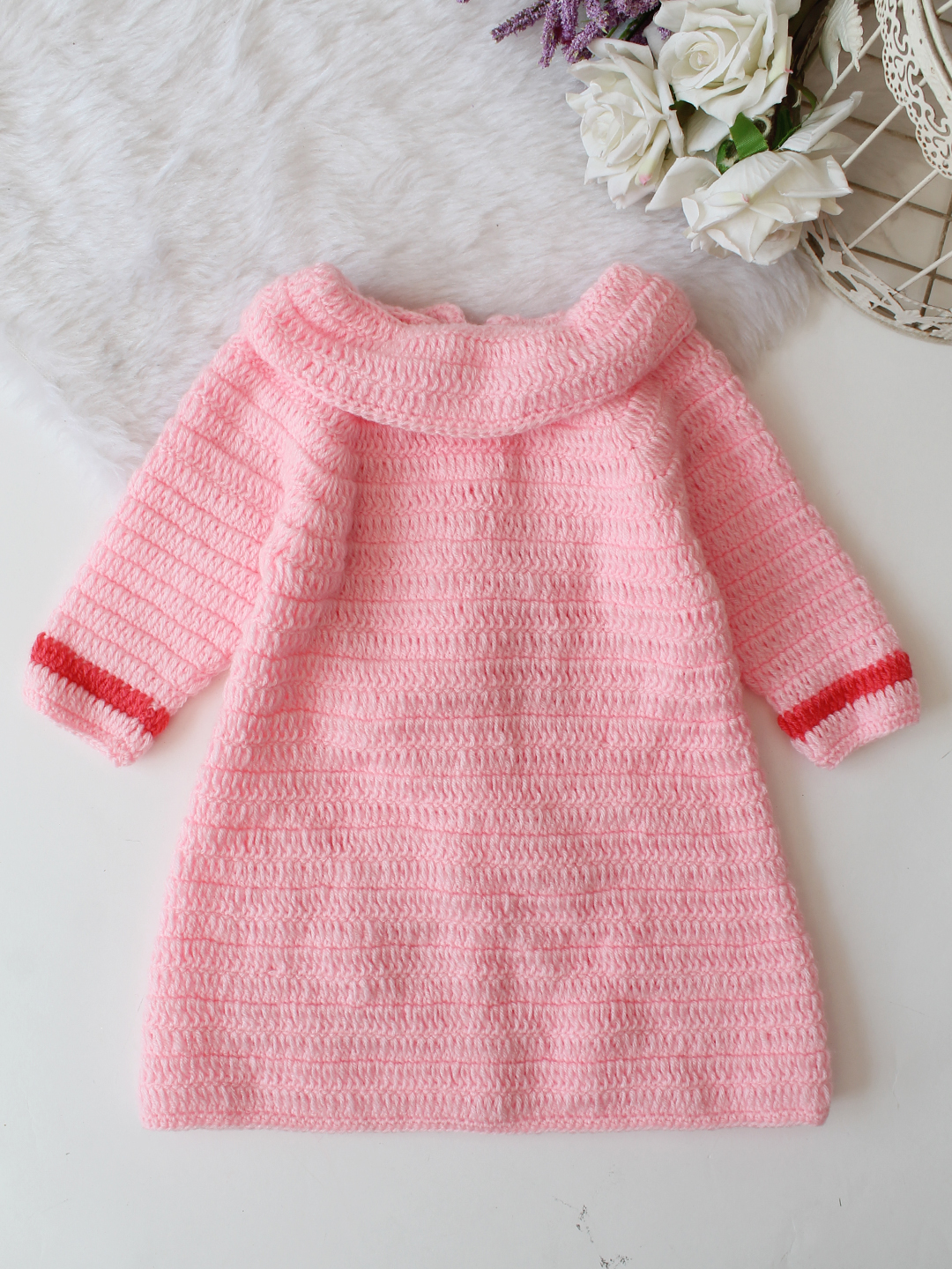 Woonie HandKnitted Full Sleeves Bow Detailed Cardigan - Pink