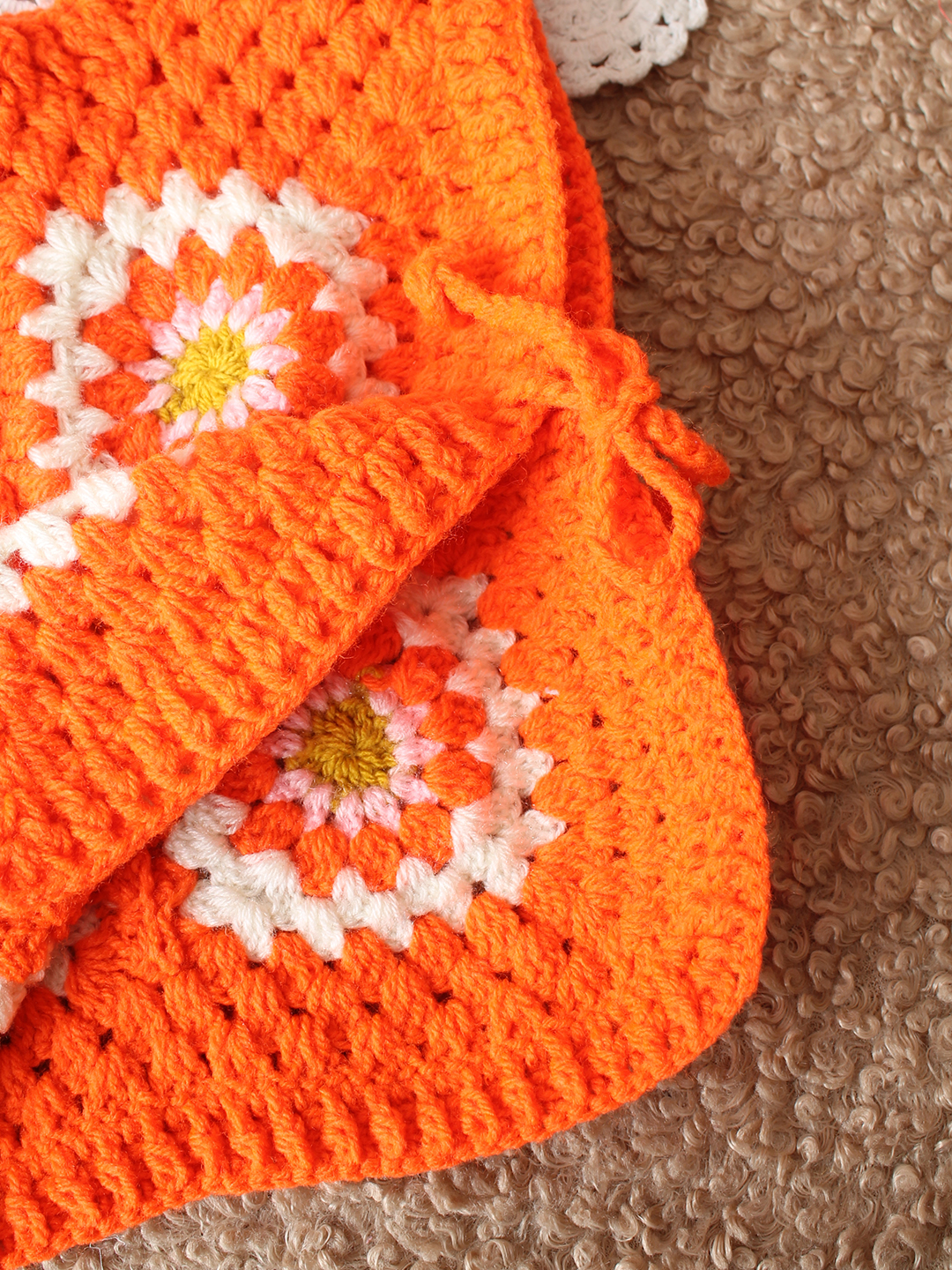 Woonie HandKnitted Sleeveless Side Tie- Knot Detailed Sweater - Orange