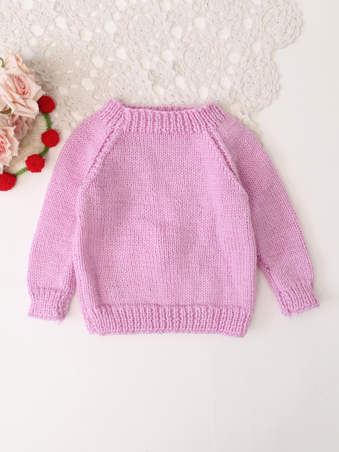 Woonie Handknitted Full Sleeves Bunny Embroidered Pullover - Lavender