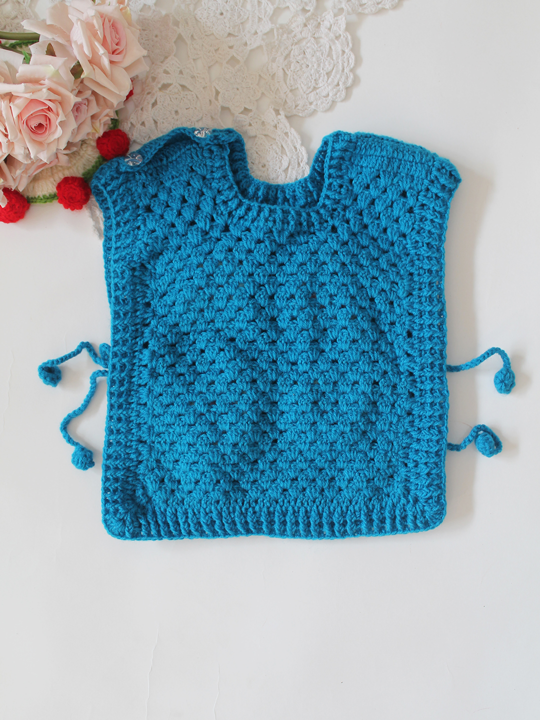 Woonie Handknitted Sleeveless Rose Detailed Pullover - Blue