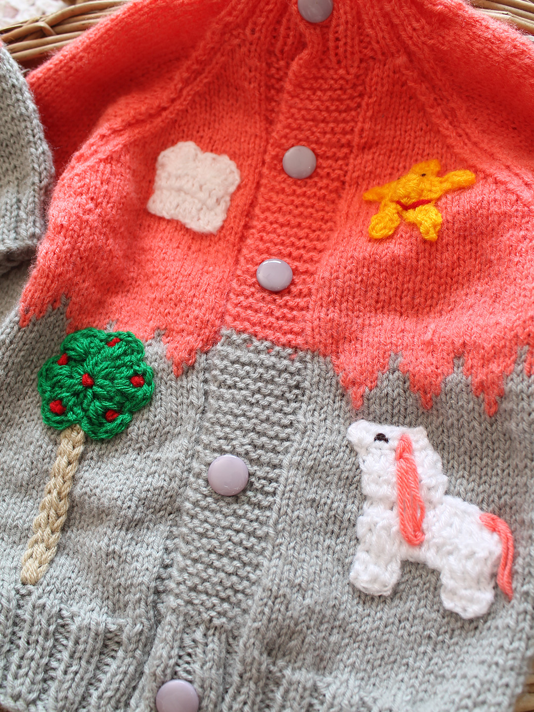 Handmade Baby Wool Sweater with Cap & Socks - Light Grey