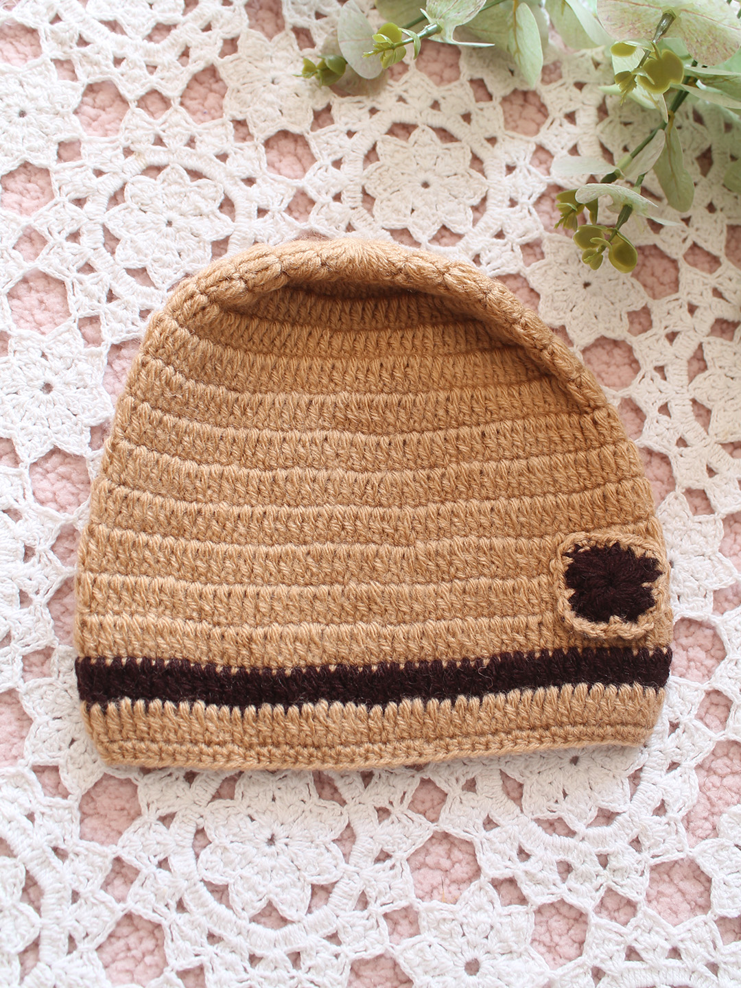 Newborn Hand Knitted Sweater with Cap - Beige