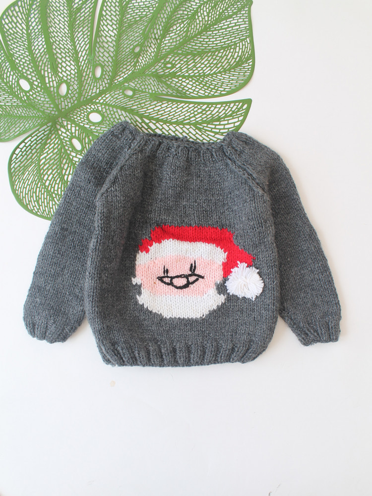 Image of Handknitted woolen Full Sleeves Santa Detailing Back Snap Button Sweater-Grey