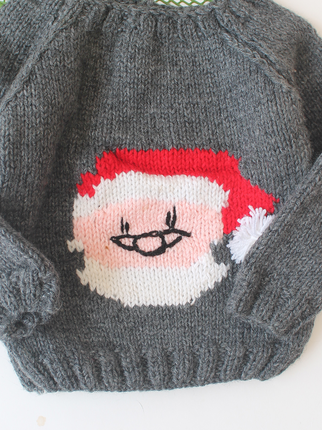 Handknitted woolen Full Sleeves Santa Detailing Back Snap Button Sweater-Grey