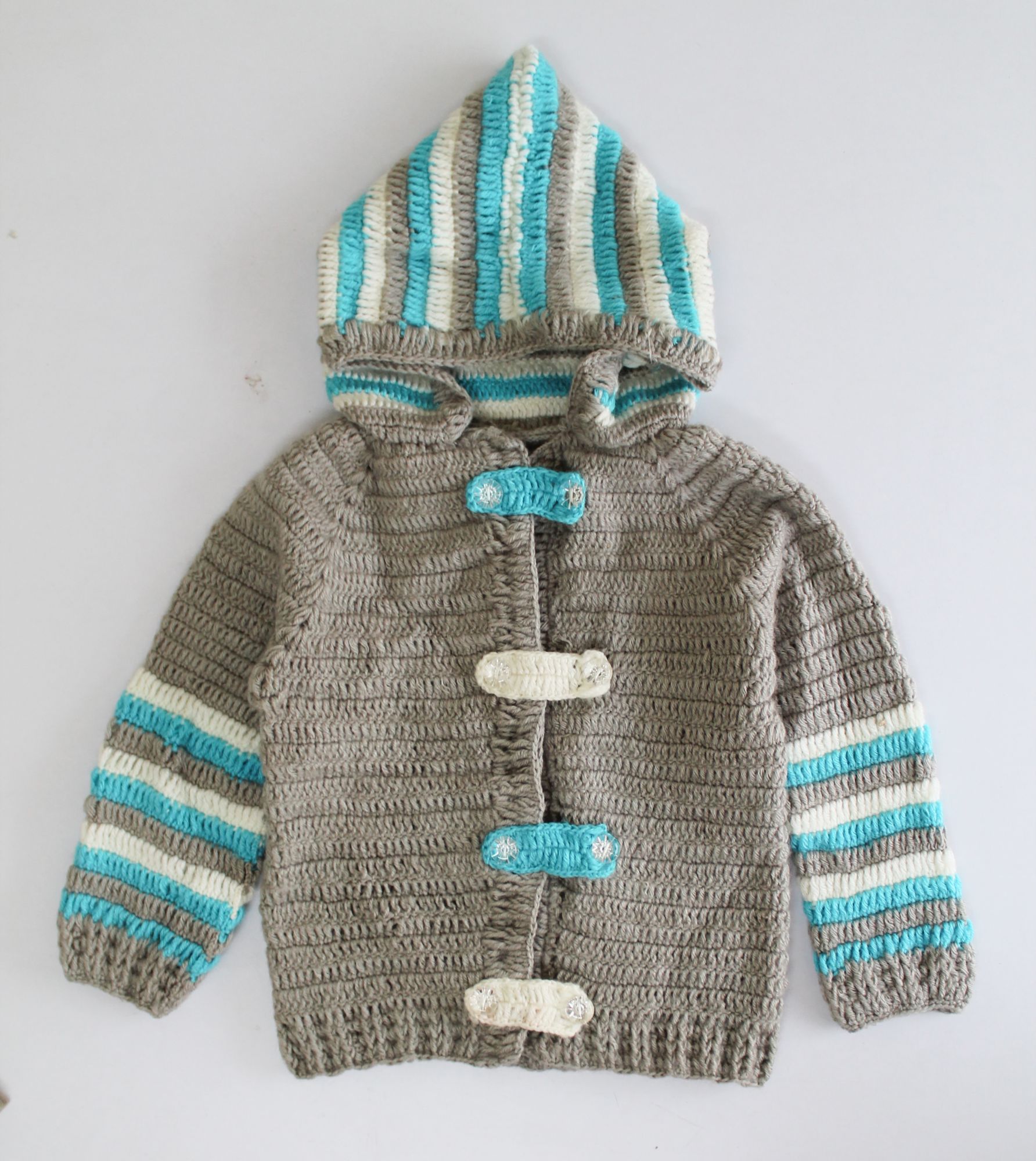 Woonie Full Sleeves Hooded Striped Design Sweater - Grey