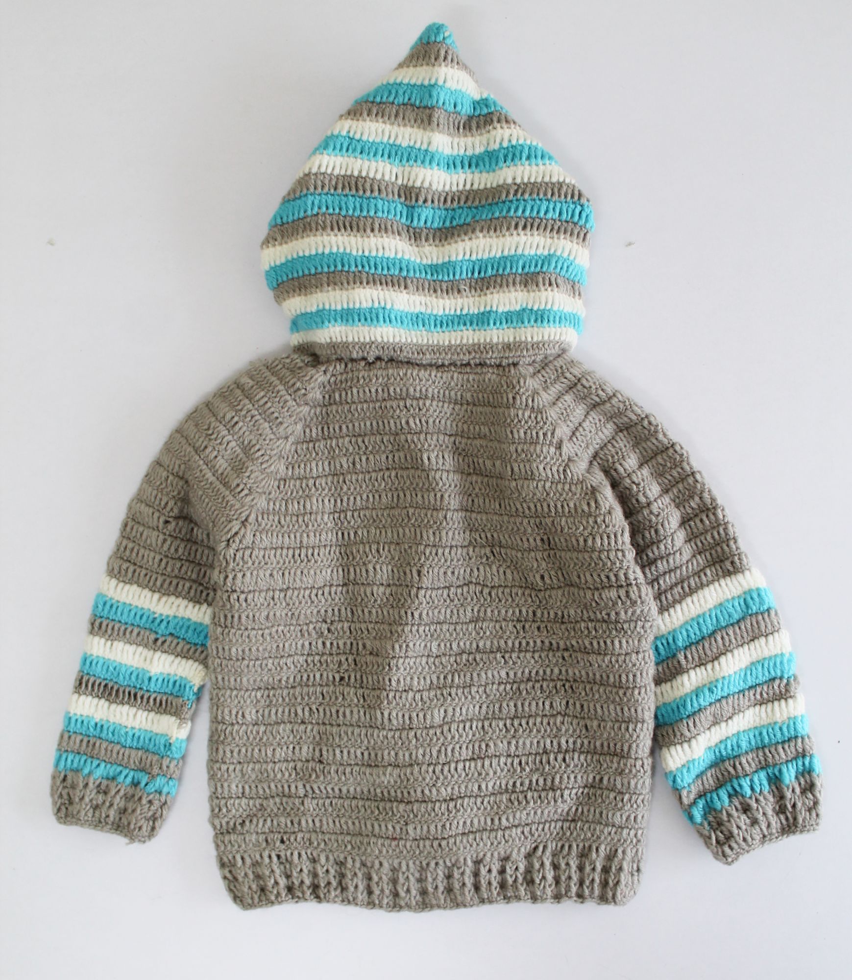 Woonie Full Sleeves Hooded Striped Design Sweater - Grey