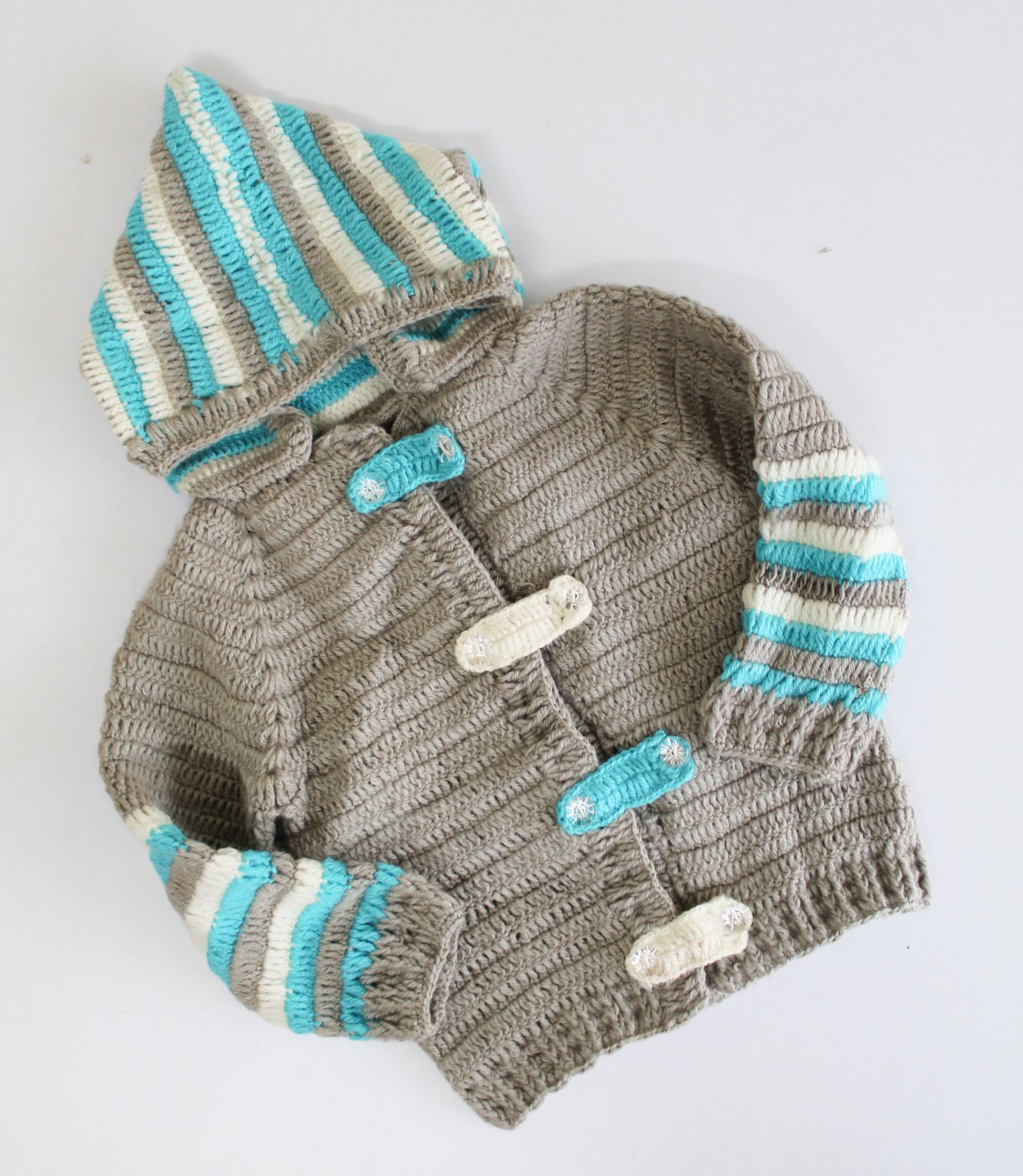 Woonie Full Sleeves Hooded Striped Design Sweater - Grey