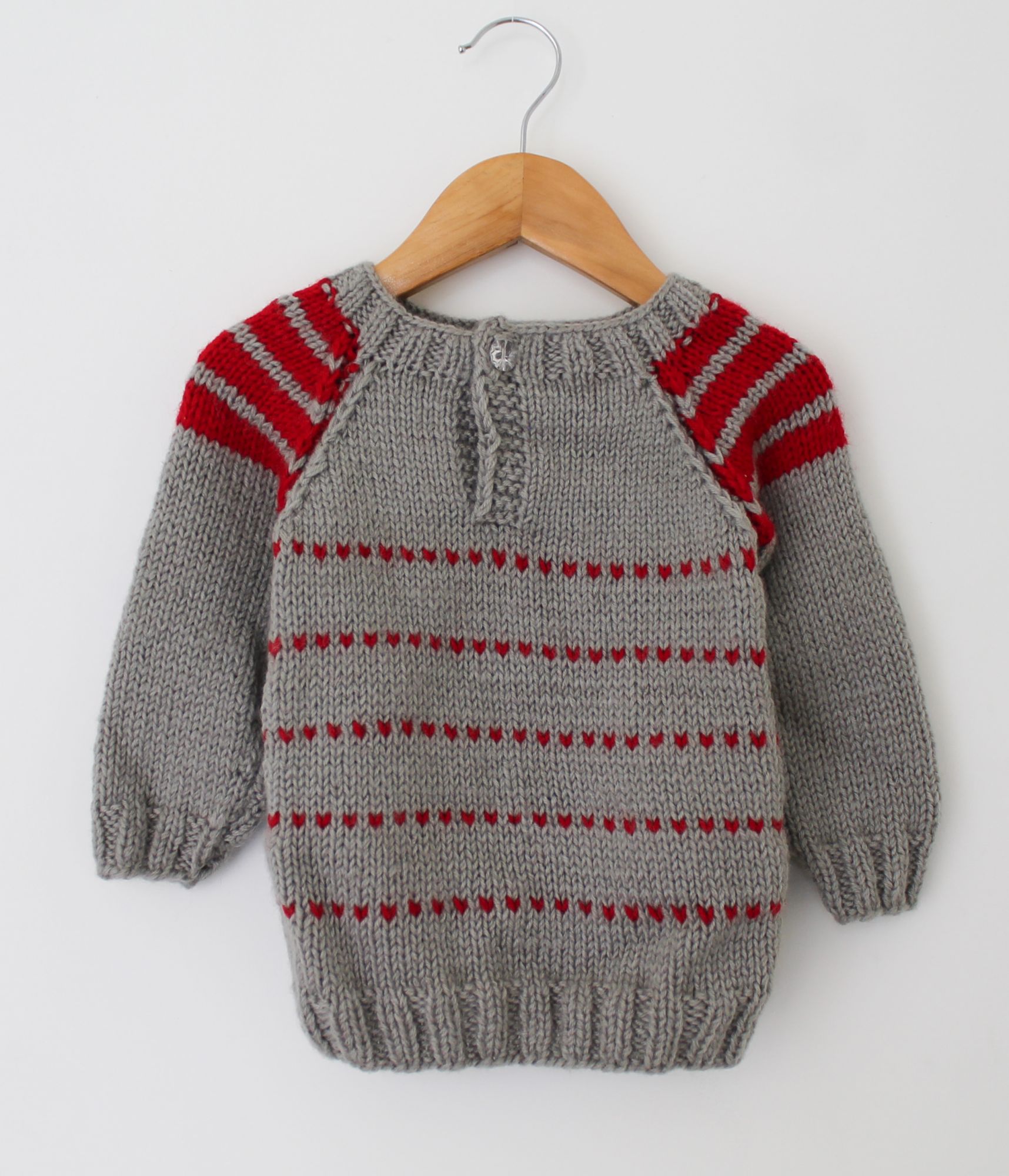 Woonie Full Sleeves Striped Handmade Sweater - Grey