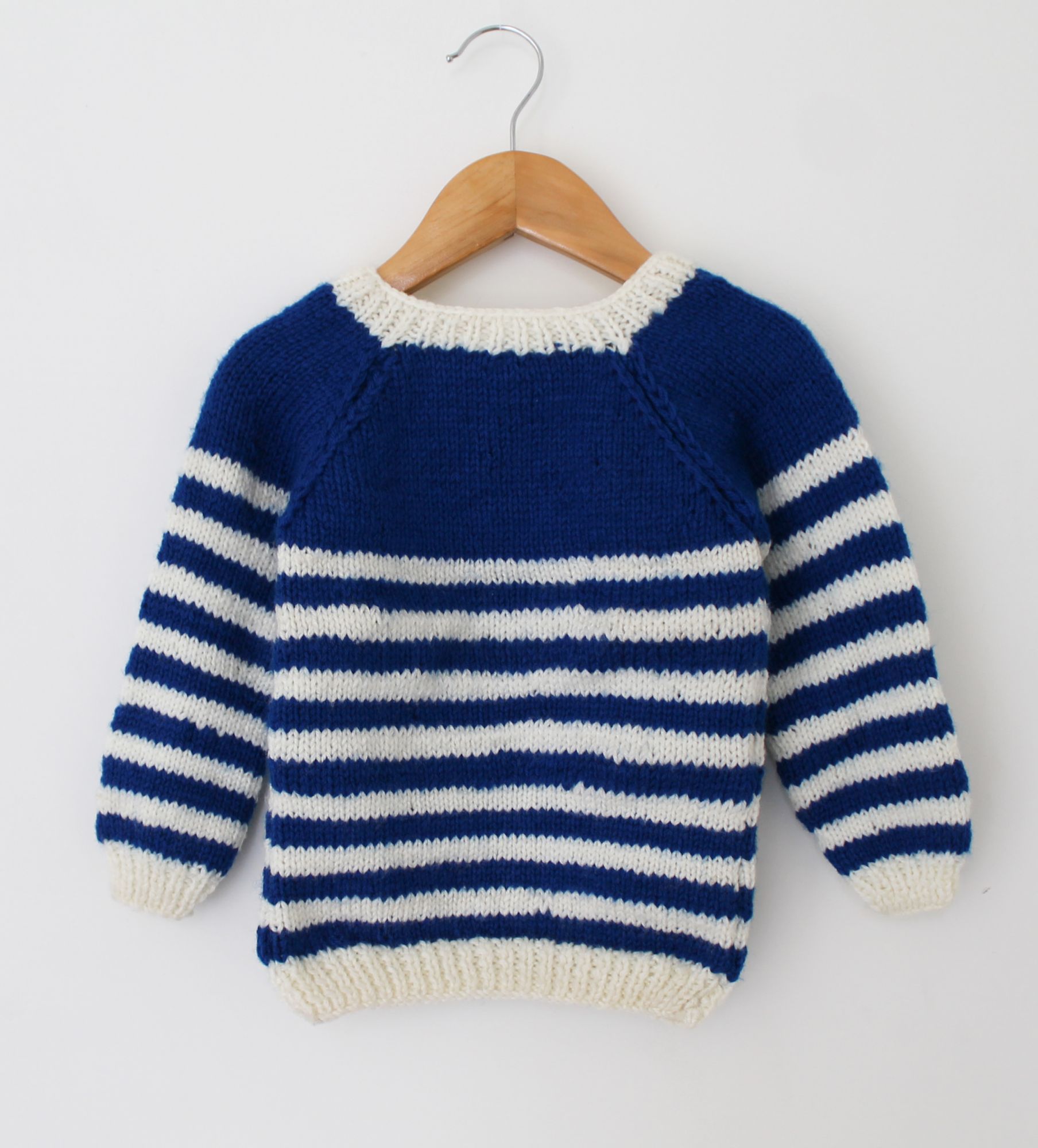 Woonie Full Sleeves Striped Handmade Sweater - Blue