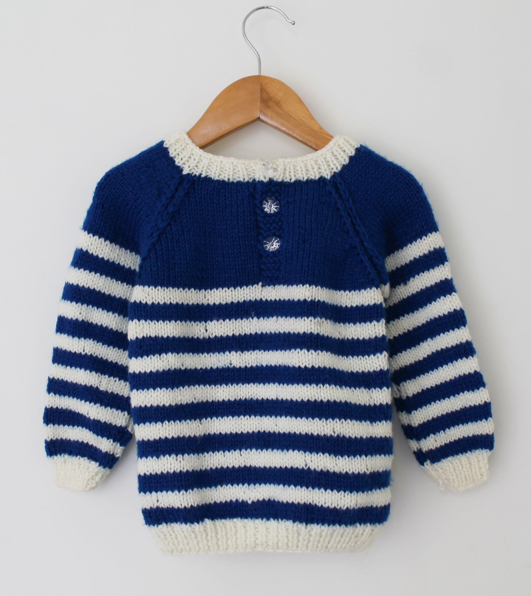 Woonie Full Sleeves Striped Handmade Sweater - Blue