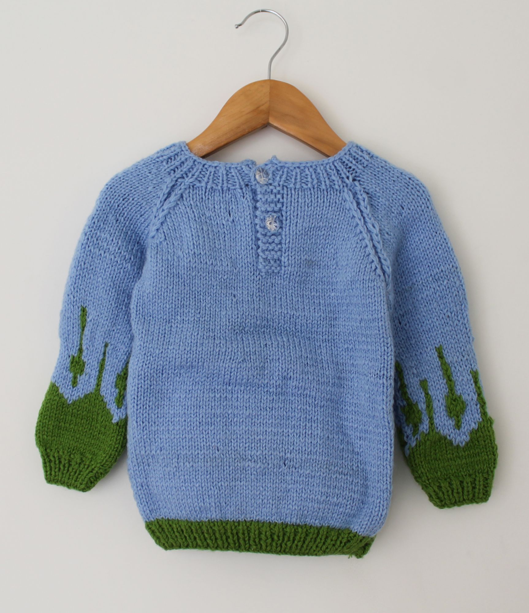 Woonie Full Sleeves Landscape Patterm Handmade Sweater - Blue