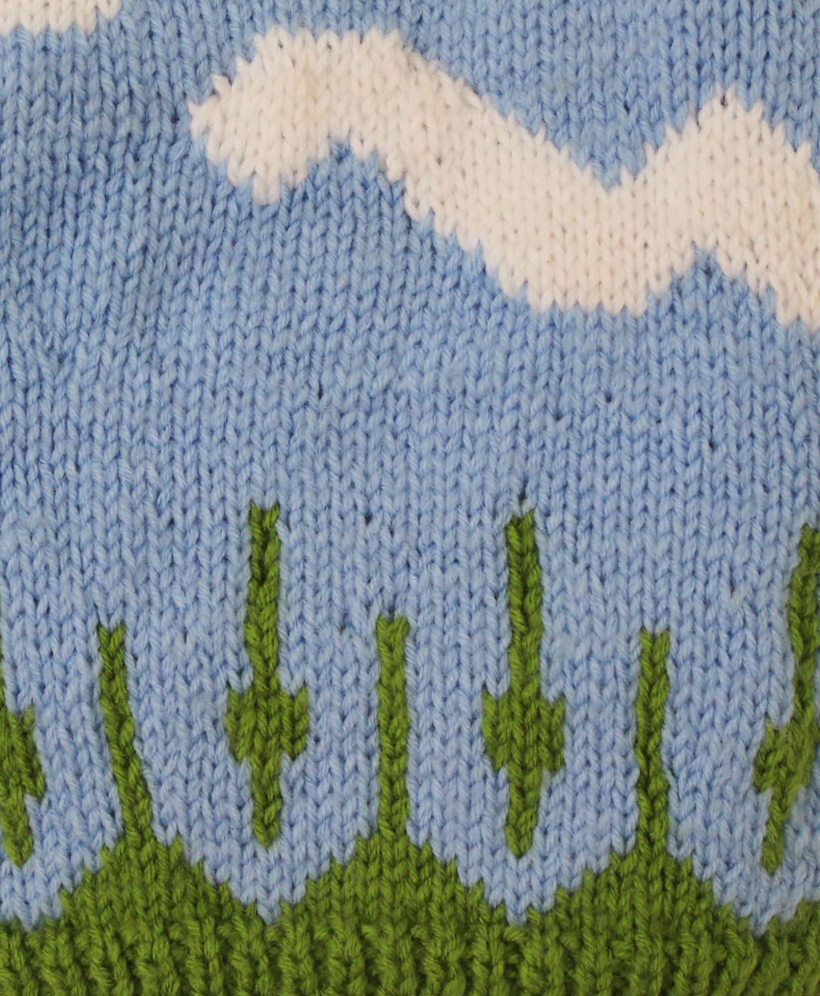 Woonie Full Sleeves Landscape Patterm Handmade Sweater - Blue