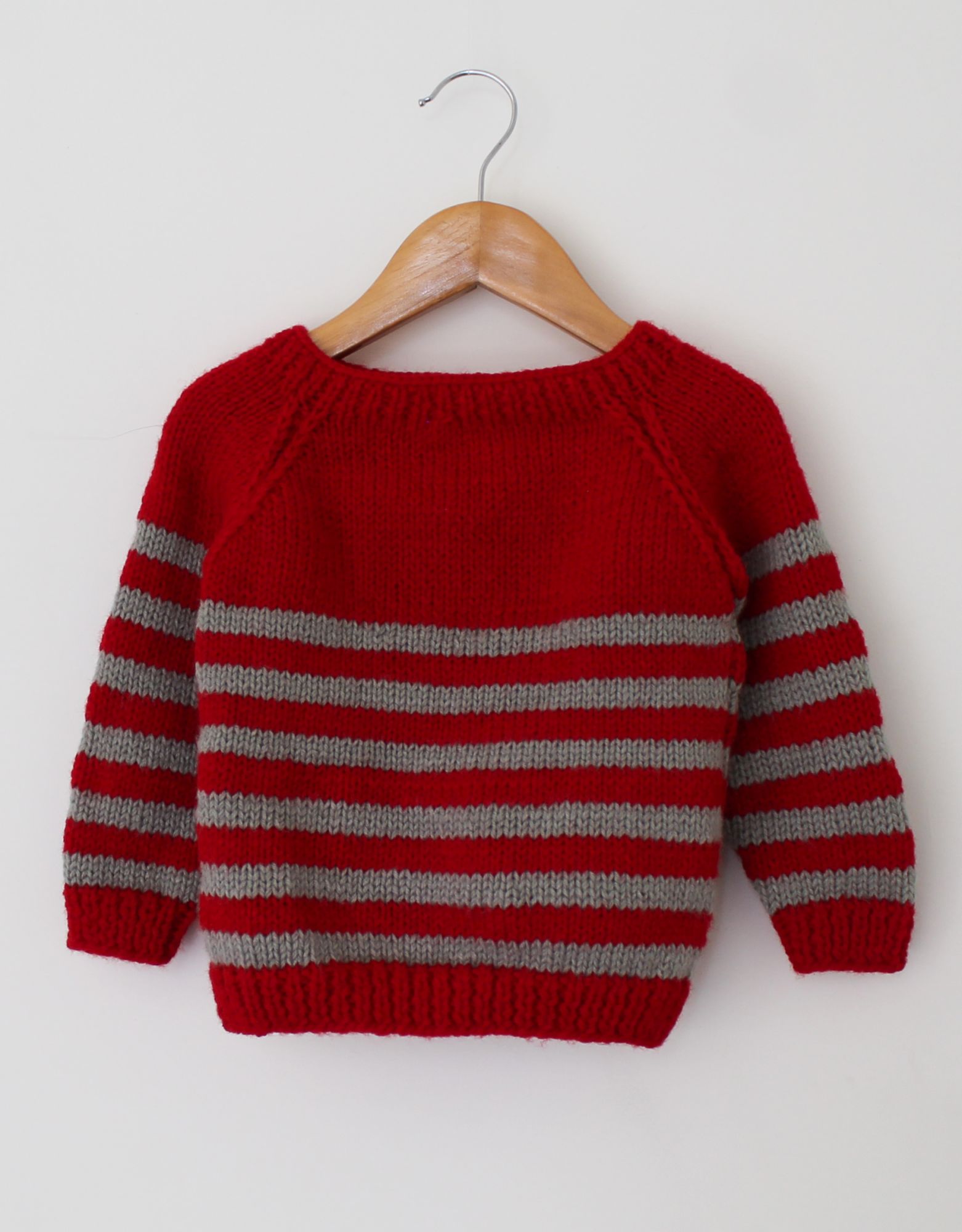 Woonie Full Sleeves Striped Handmade Sweater - Red