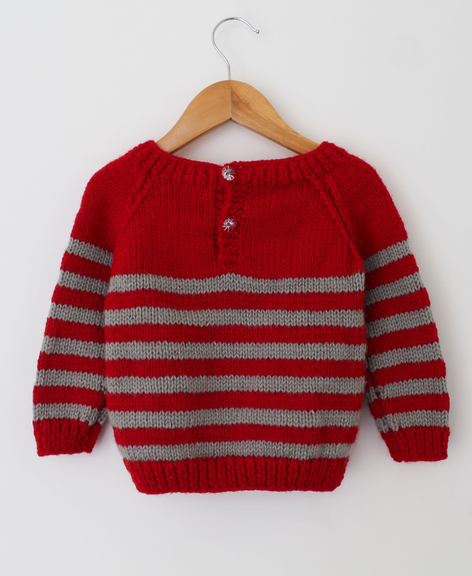 Woonie Full Sleeves Striped Handmade Sweater - Red