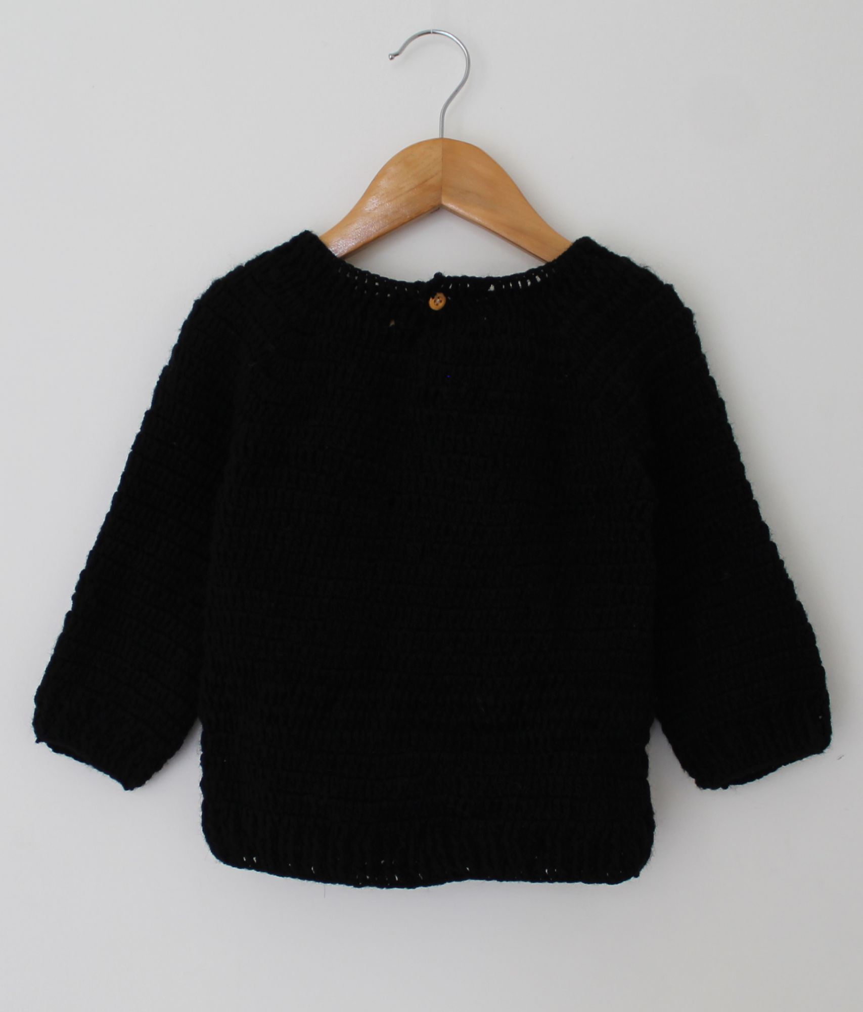 Woonie Full Sleeves Flower Applique Handmade Sweater - Black