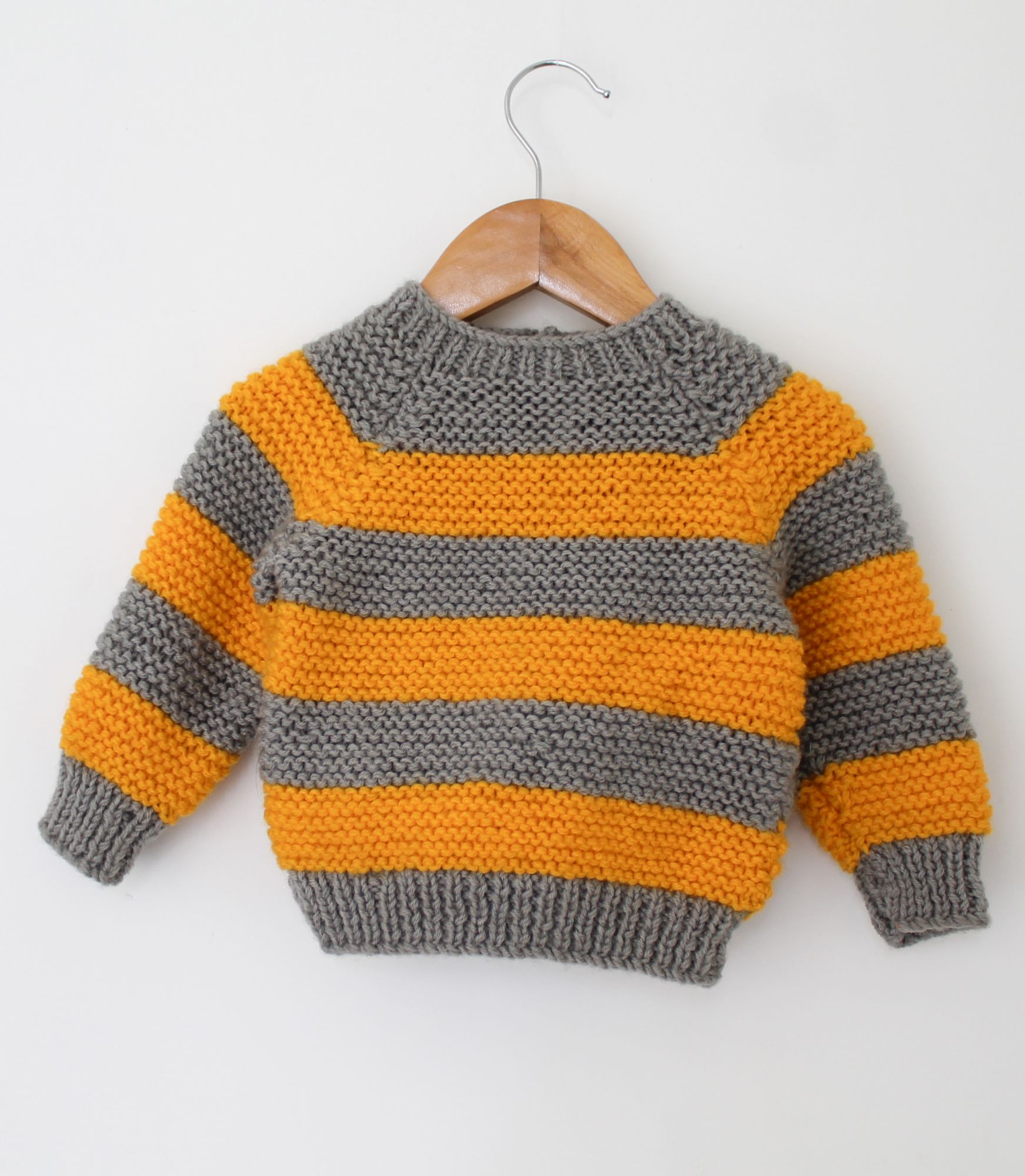 Woonie Full Sleeves Striped Handmade Sweater - Grey