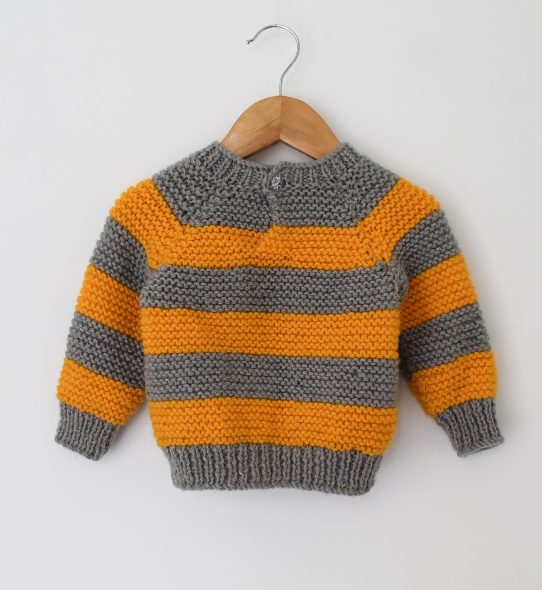 Woonie Full Sleeves Striped Handmade Sweater - Grey