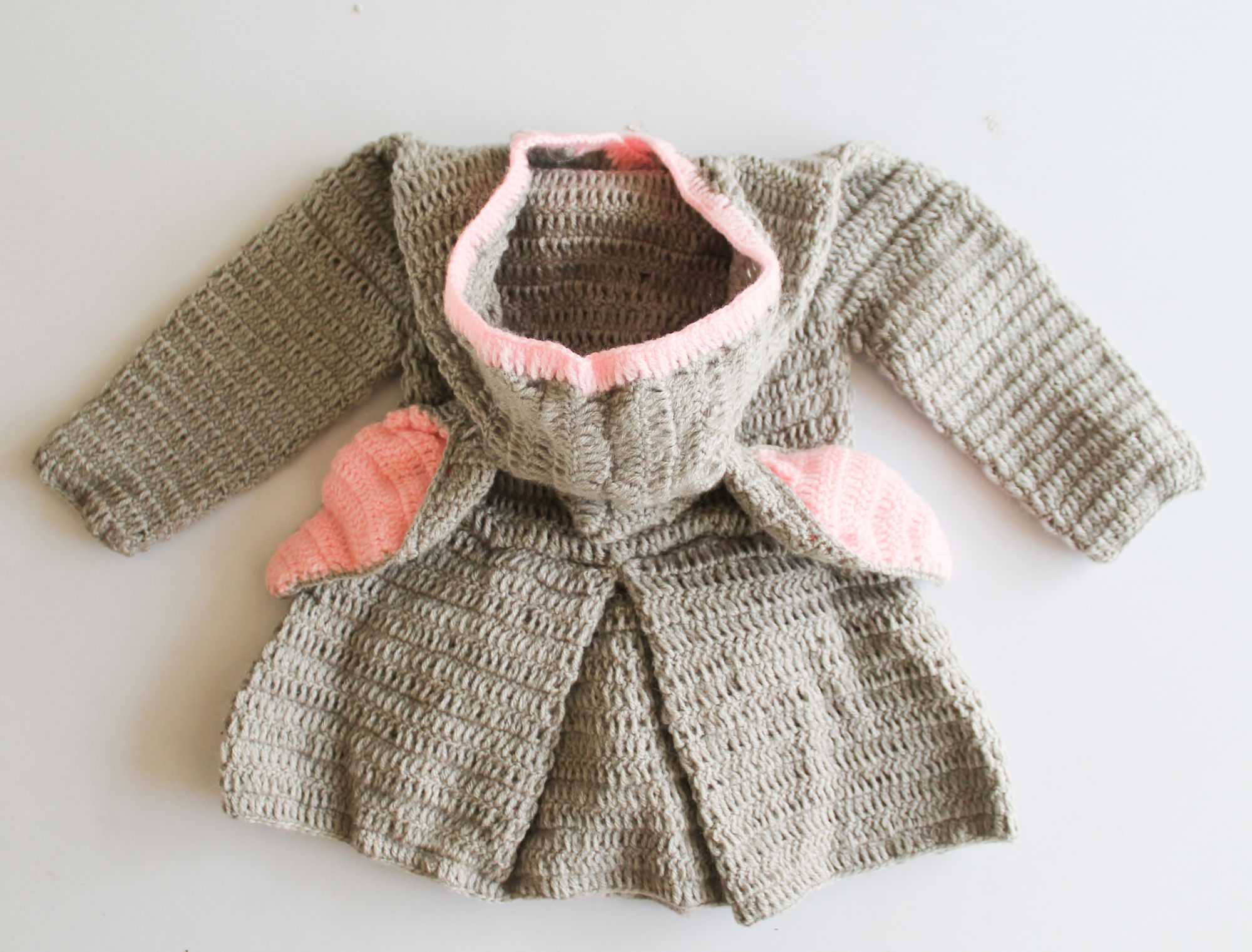 Woonie Full Sleeves Bunny Ears Applique Hooded Dress - Grey