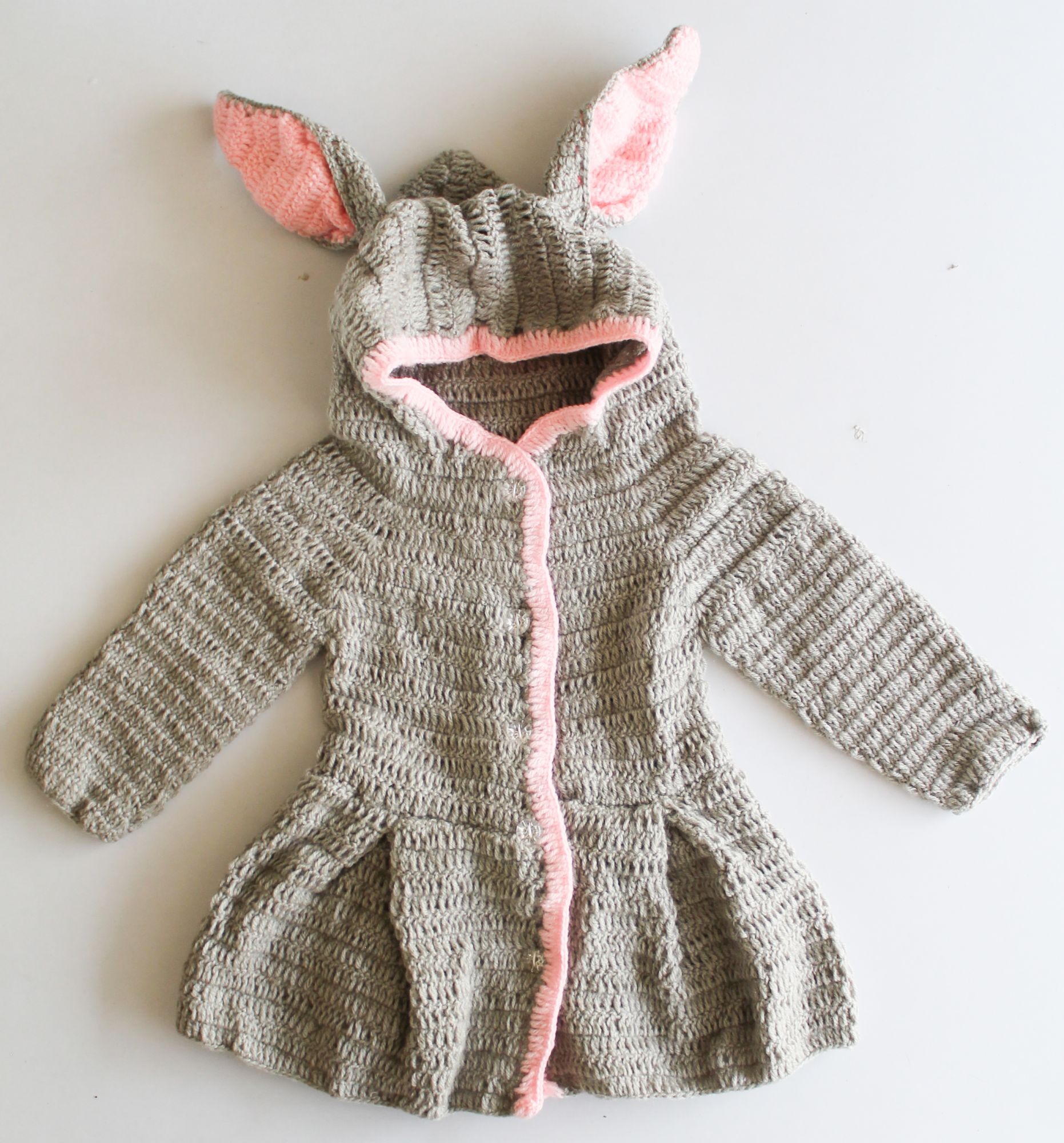 Woonie Full Sleeves Bunny Ears Applique Hooded Dress - Grey